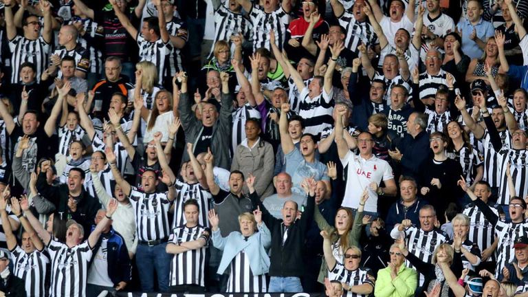 Widnes Vikings celebrate victory in the Gallowgate End at St James' Park