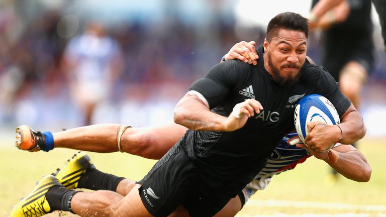  George Moala powers over for his first try for New Zealand on his debut