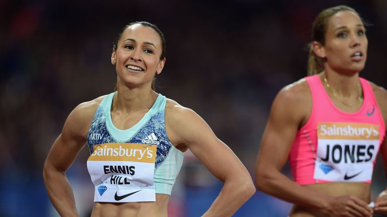 Jessica Ennis-Hill looks on after season-best time in the 110m hurdles