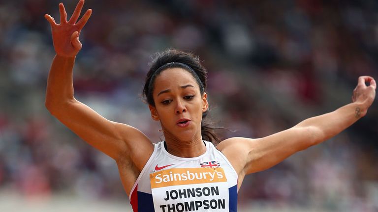 Katarina Johnson-Thompson in action in the long jump at the Anniversary Games