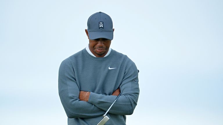 Tiger Woods struggles to hide his frustration during his torrid opening 76