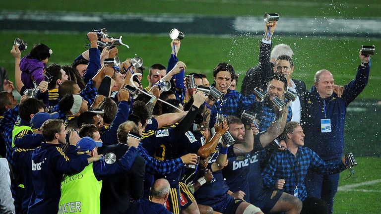 The Highlanders celebrate following the Super Rugby final