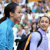 Katarina Johnson-Thompson (L) and Jessica Ennis-Hill of Great Britain will compete at the World Championships