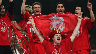 Image of John Arne Riise celebrates victory over Milan in 2005 Champions League final