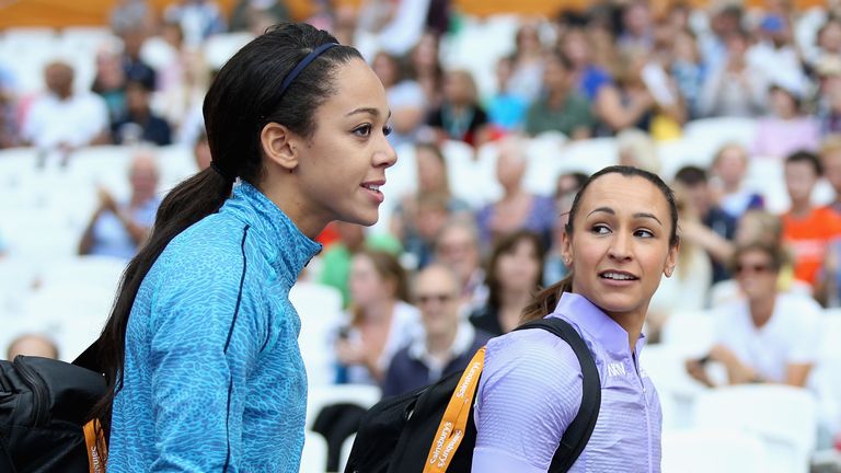 Katarina Johnson-Thompson (L) and Jessica Ennis-Hill of Great Britain will compete at the World Championships