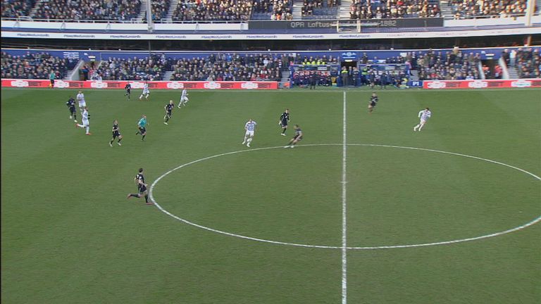 QPR's Charlie Austin (right) starts in an offside position and eventually runs to the near touchline without being penalised at any point