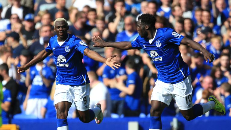 Everton's Arouna Kone (left) celebrates with Romelu Lukaku after rescuing a late point against Watford