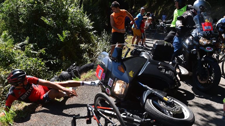 Greg van Avermaet was crashed into by a race motorbike at the Clasica San Sebastian