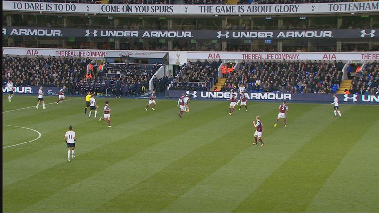 Christian Eriksen (right) is in an offside position as Harry Kane takes a free kick but makes no attempt to play the ball