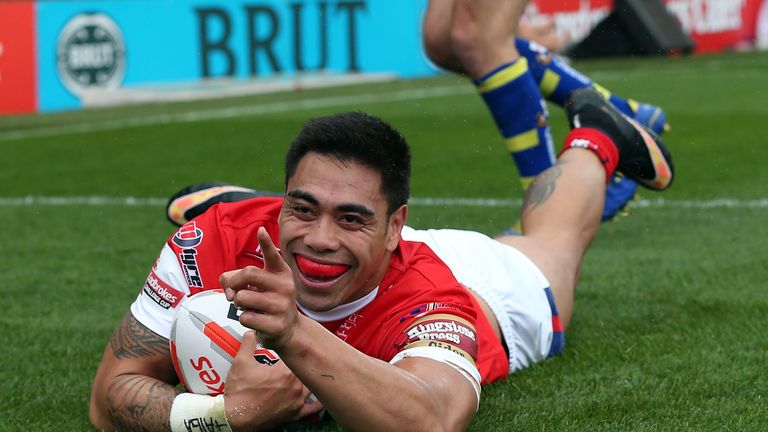 Ken Sio of Hull KR goes over for a try during the Challenge Cup semi-final