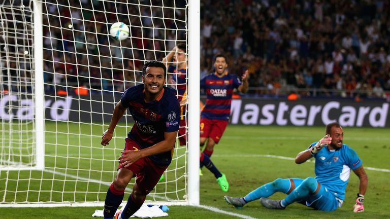 Pedro scores for Barca in the Super Cup