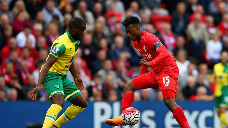 Daniel Sturridge is closed down by Sebastien Bassong