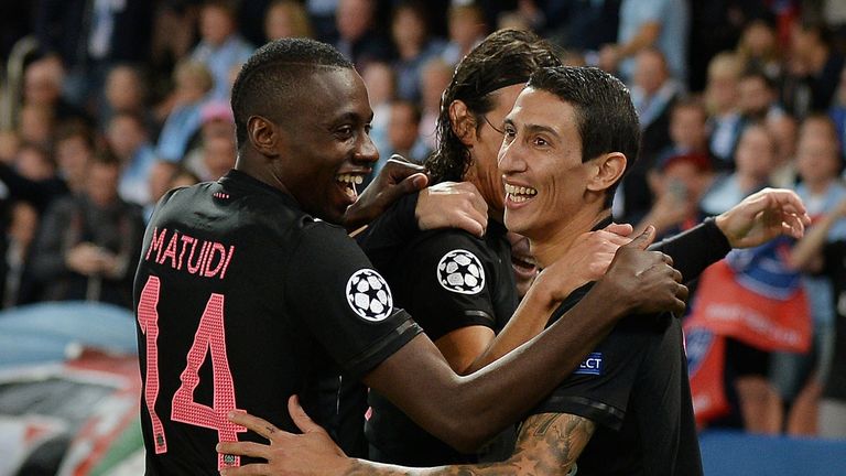 Angel Di Maria celebrates his goal for PSG against Malmo