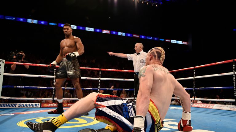 Anthony Joshua knocks down Gary Cornish in the first round