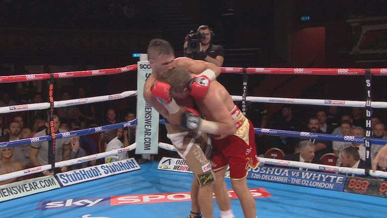 Bradley Saunders launches a headbutt at Renald Garrido