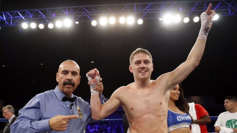 Jason Quigley (second right) fights the day before WBC champion Miguel Cotto takes on Canelo Alvarez in Las Vegas (Pic by William Trillo)