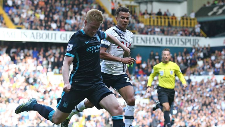 Kevin De Bruyne (left) opened the scoring for Man City after a fast counter attack