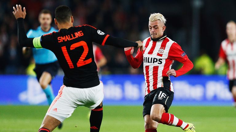 Maxime Lestienne takes on Chris Smalling