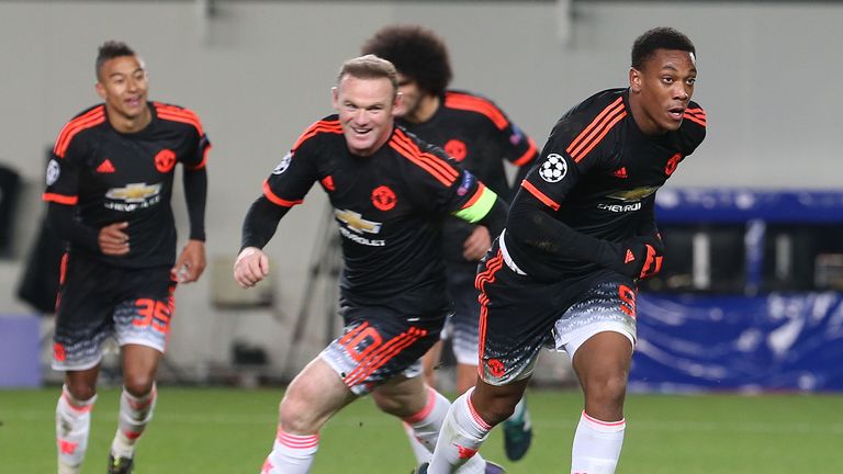 Anthony Martial (right) headed home an equaliser for Manchester United
