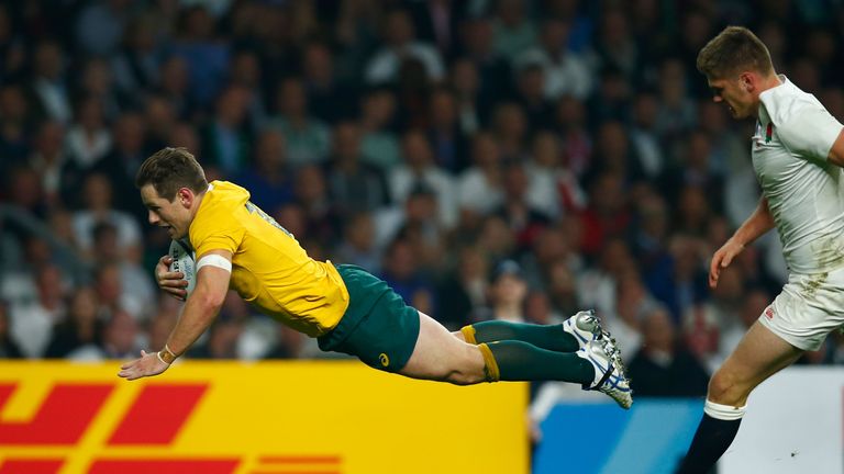 Bernard Foley scores for Australia in the Pool A match against England