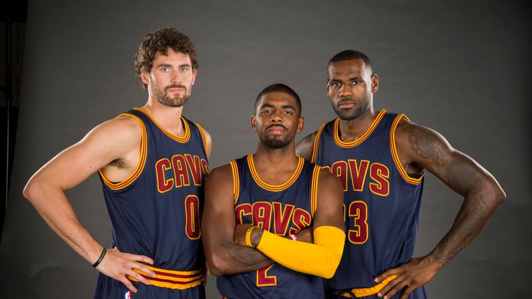 Kevin Love (left), Kyrie Irving (centre) and LeBron James  hope to lift the Cleveland Cavaliers to glory