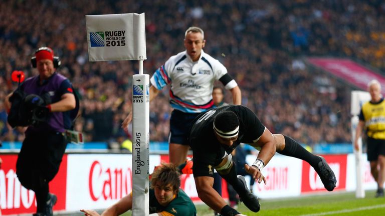 Kaino scores the opening try for the All Blacks