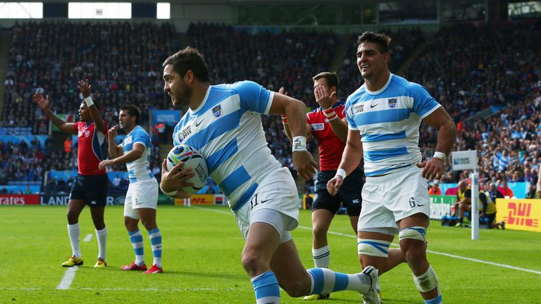 Horacio Agulla crossed for Argentina in front of his former home crowd in Leicester
