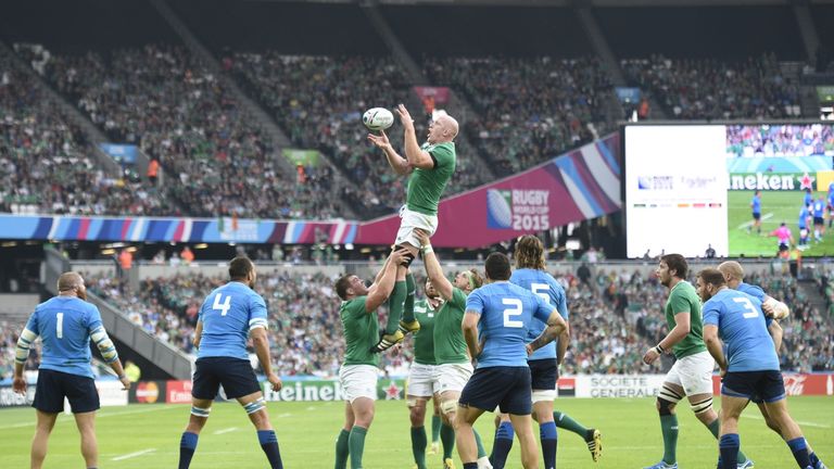 Paul O'Connell takes a lineout throw - an area of dominance for the Irish