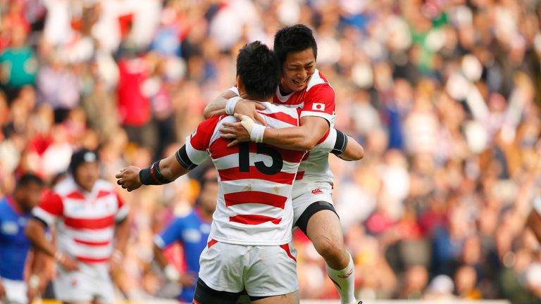 Full-back Ayumu Goromaru (left) scored 16 points in the victory and is now just one point off 700 for his country.