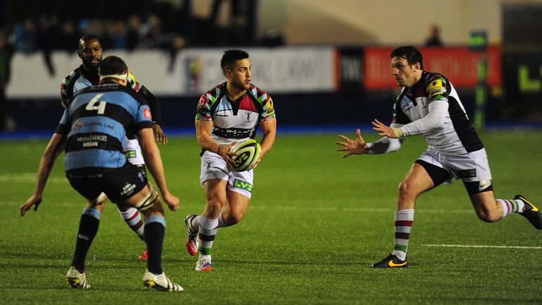 Quins' Ben Botica in action against the Cardiff Blues in the LV= Cup