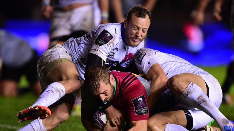 Chris Robshaw scores Quins' sixth try of the night after coming on at half-time