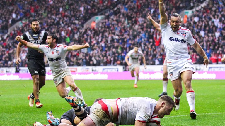 Elliott Whitehead scores for England against New Zealand