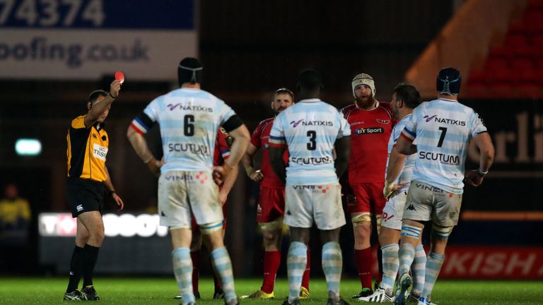 Referee Greg Garner red cards Le Roux (No 7 on right)