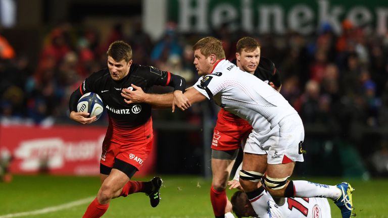 Ulster flanker Chris Henry (right) tackles Richard Wigglesworth