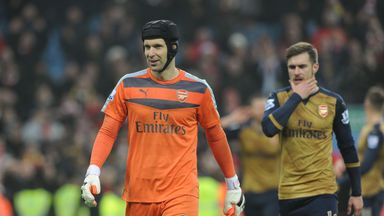 Petr Cech and Aaron Ramsey leave the pitch at Villa Park after Arsenal's 2-0 win on Super Sunday