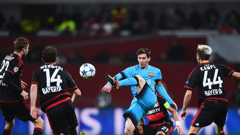 Lionel Messi in action for Barcelona at the BayArena