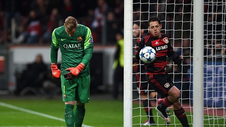 Javier Hernandez scores past Marc-Andre Ter Stegen