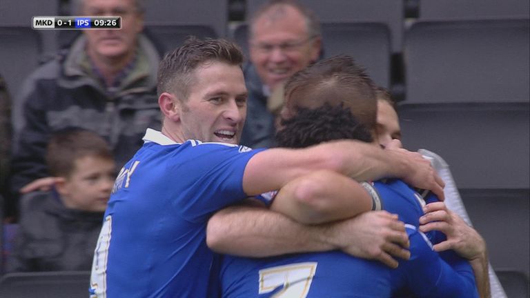 Ipswich players celebrate Pitman's winner