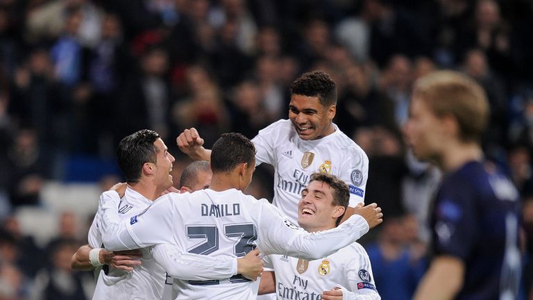 Ronaldo celebrates scoring Real's fifth goal