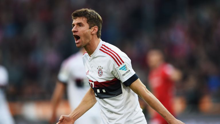 Thomas Muller celebrates during Bayern 2-1 win over Hannover
