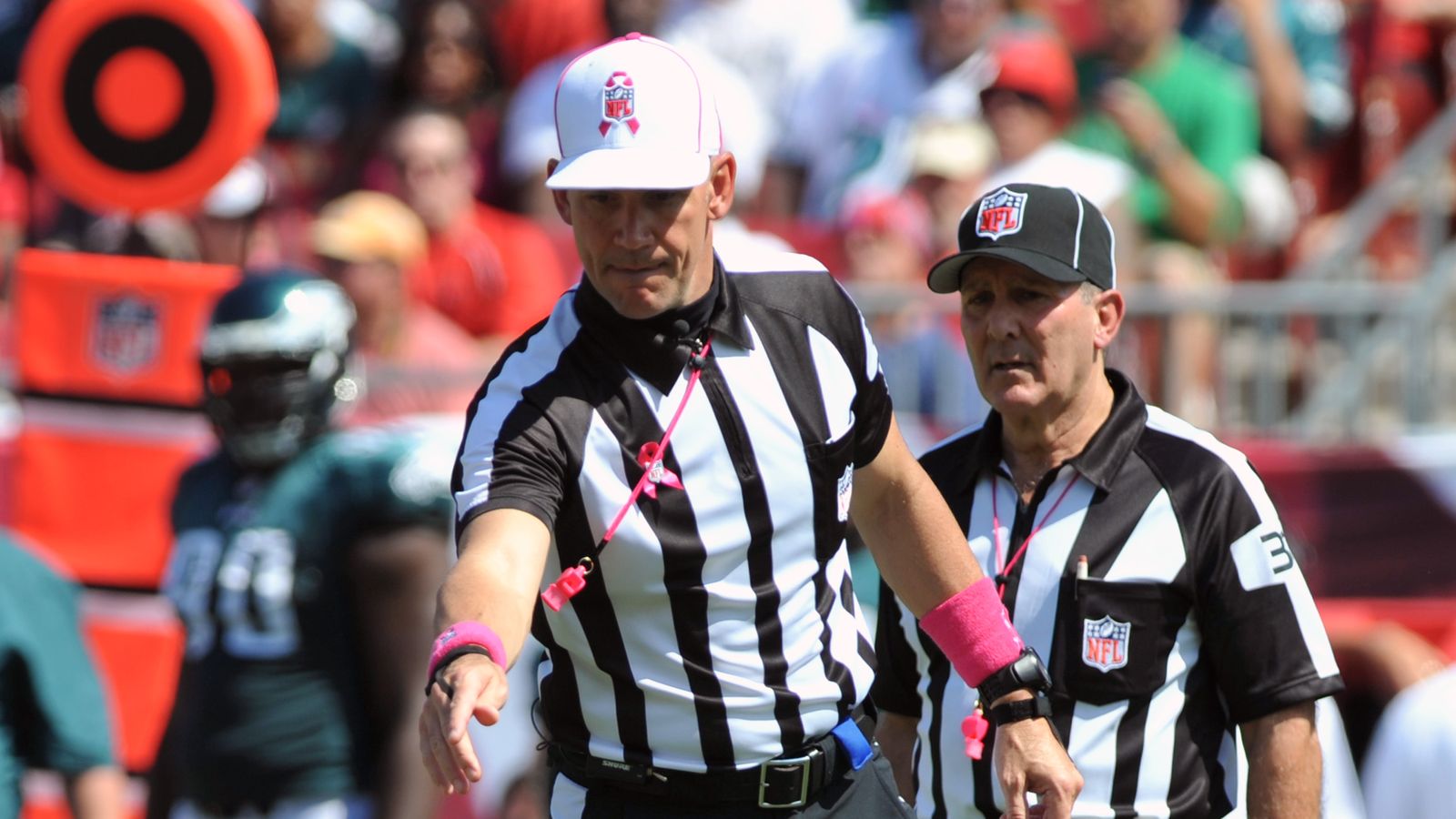 NFL referee Clete Blakeman stands on the field before an NFL football game  between the Cleveland Browns and the Cincinnati Bengals, Sunday, Sept. 10,  2023, in Cleveland. The Browns won 24-3. (AP