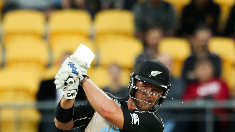 New Zealand all-rounder Corey Anderson gives the ball an almighty whack