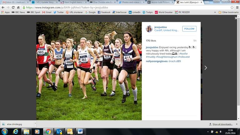 Jessica (far right) mixes it up in the cross country in Cardiff in January