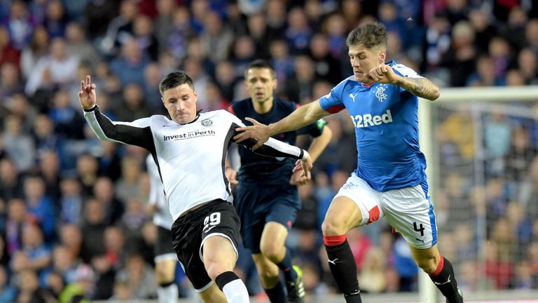 Former St Johnstone midfielder Michael O'Halloran (left) is chased down by Rangers' Rob Kiernan