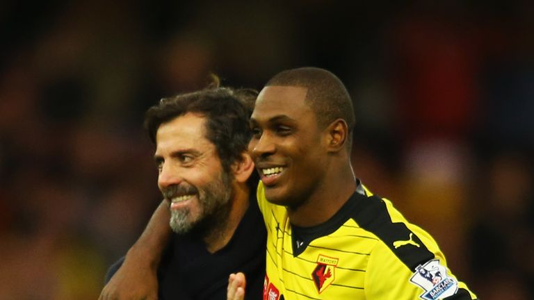 All smiles for Watford boss Flores and striker Ighalo