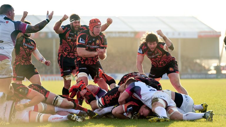 Kai Horstmann (floor) touches down for the Chiefs' opening try