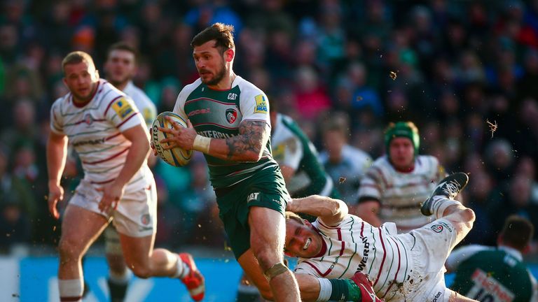 Adam Thompstone crossed twice for Leicester Tigers as they recorded a 47-20 victory over London Irish.