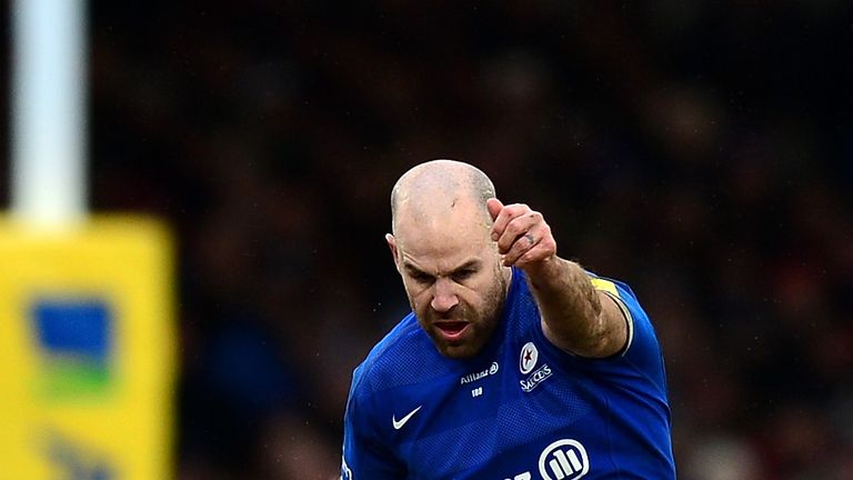 Charlie Hodgson of Saracens kicks the match-winning penalty against Exeter