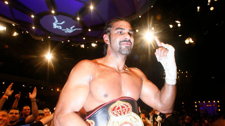 Haye celebrates his world title win over Nikolay Valuev