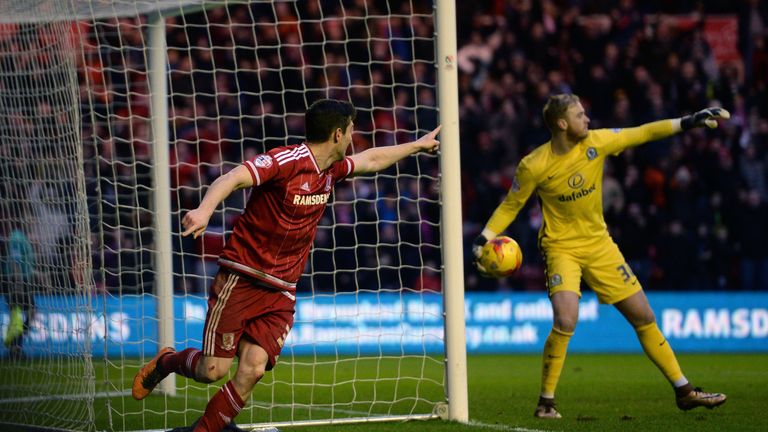 David Nugent celebrates Boro's equaliser
